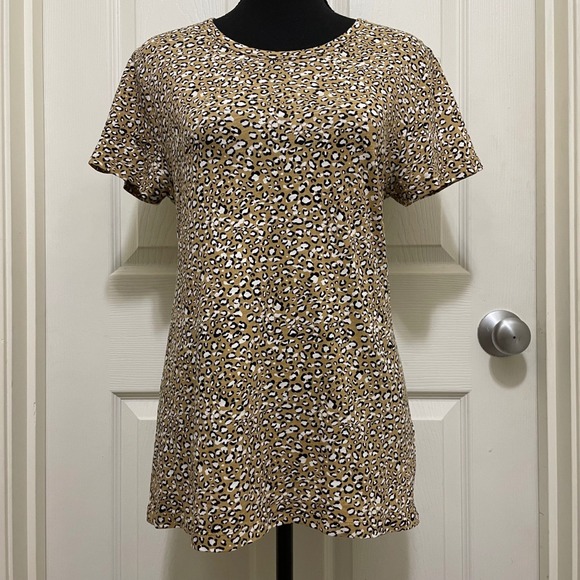 J. Crew Tops - J.Crew Studio Tee Casual Crew Neck Top Cotton Leopard Print Shirt Short Sleeve M